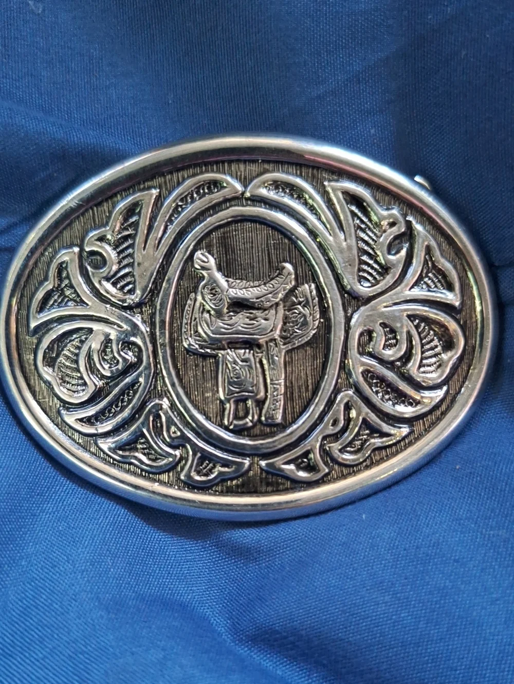 Vintage 1980s Avon Western Horse Saddle Belt Buckle Silver Tone Metal